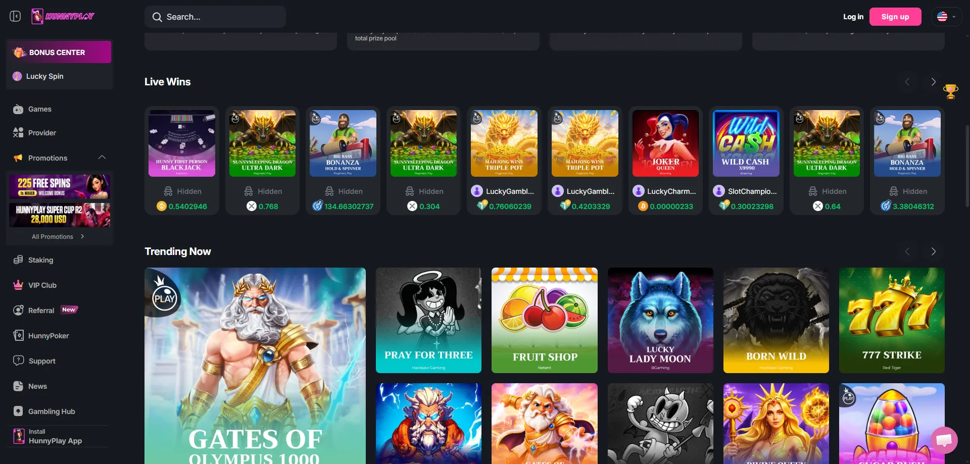 Hunnyplay Casino slot games — thousands of titles from top providers
