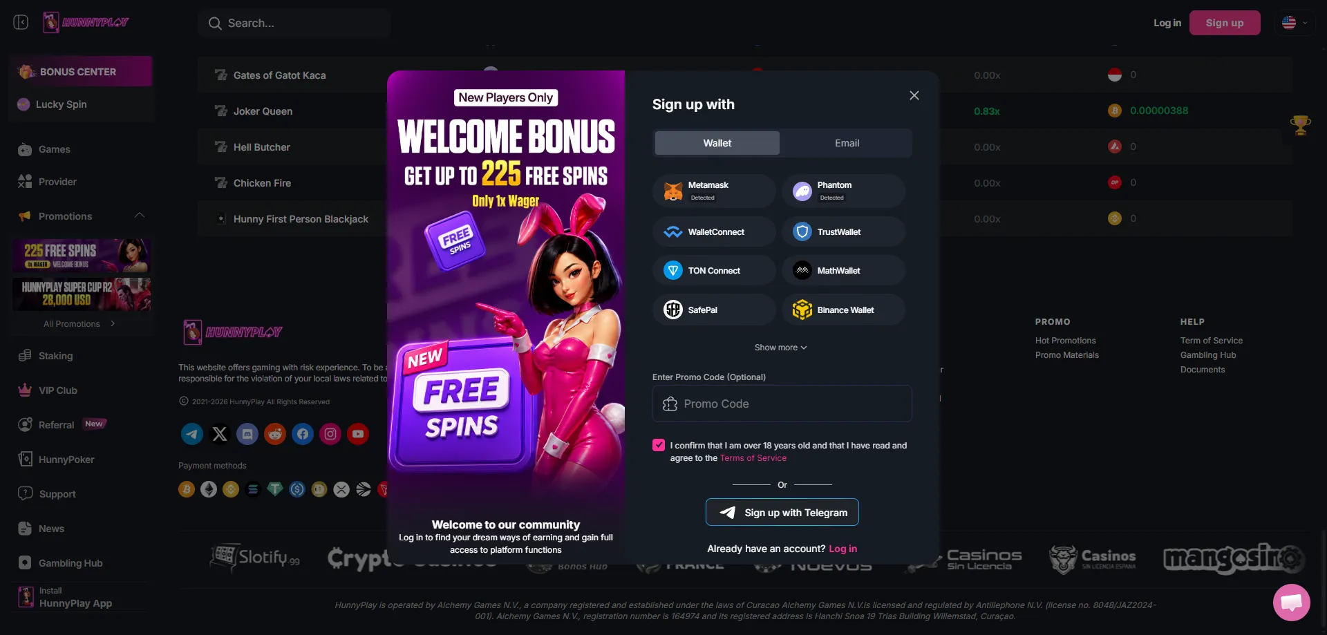 Hunnyplay Casino sign-up process — create account in minutes